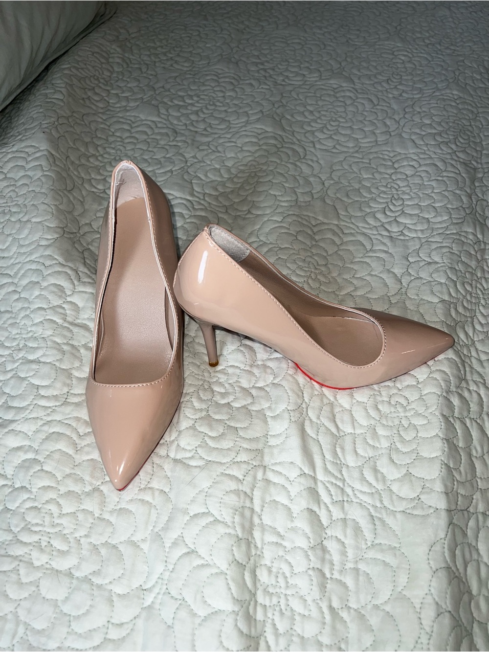 Nude Patent Pointed-Toe Stiletto Pumps